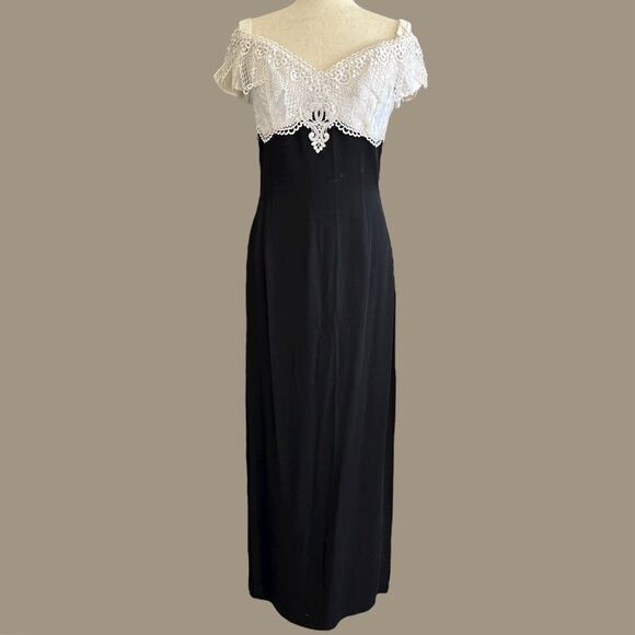 Jessica McClintock Vintage 80s Maxi Dress 12 Lace Black White Pencil Elegant USA - Picture 15 of 15